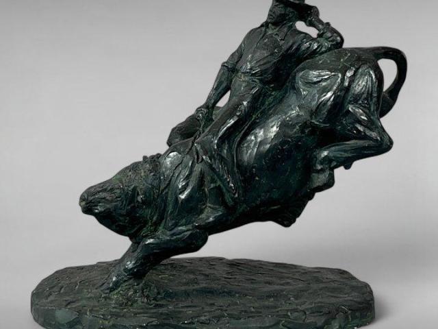 Mid-20th Century Resin Sculpture Bull Riding Cowboy Mid-20th Century Resin Sculpture Bull Riding Cowboy
