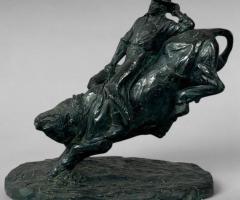 Mid-20th Century Resin Sculpture Bull Riding Cowboy