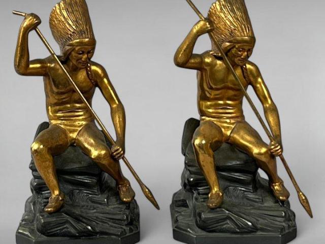 Early 20th-Century Gilded Metal Bookends Early 20th-Century Gilded Metal Bookends