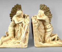 1920s–1930s Plaster Bookends Native American Warriors in Hiding, Folk Art Decorative Pair