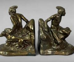 1930s Bronze Finished Cast Metal Bookends in the Style of Jennings Brothers