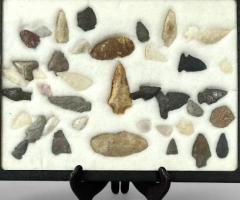 Framed 40 Arrow Heads and Tools — Prehistoric Points, Private Estate, Sold As-Is