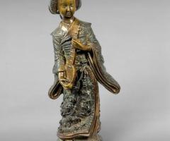 Meiji Period Bronze Sculpture Geisha with Shamisen