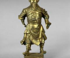 Antique Chinese Brass Sculpture Guan Yu Stroking Beard, Late Qing to Republic Period