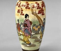 Meiji Period Satsuma Vase, Hand-Painted with Gold Trim