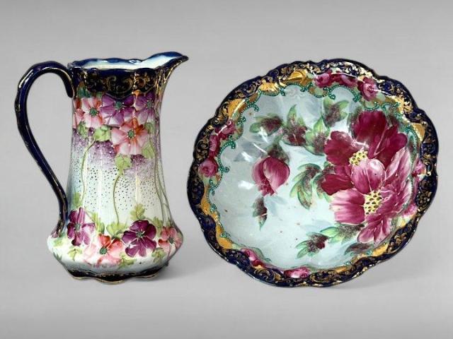 Taisho-Era Nippon Pitcher & Bowl Set Hand-Painted Taisho-Era Nippon Pitcher & Bowl Set Hand-Painted