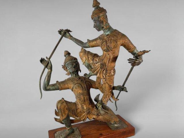 Bronze Gilt Cambodian Sculpture Rama & Hanuman in Reamker Pose Bronze Gilt Cambodian Sculpture Rama & Hanuman in Reamker Pose