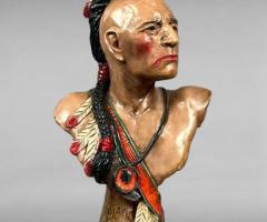 Mid-Century Chalkware Bust Black Hawk with Feathered Mohawk