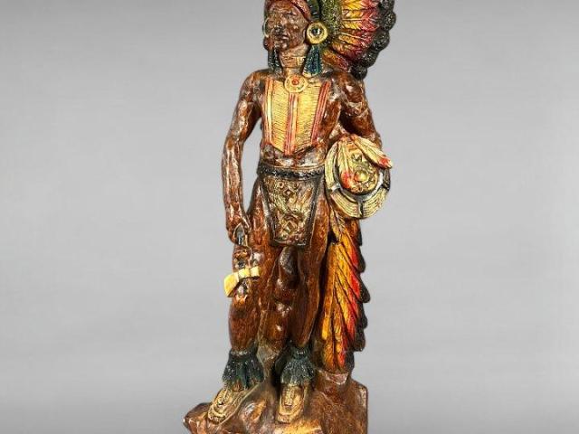 Native American Warrior Folk Art Sculpture (Chalkware & Metal) Native American Warrior Folk Art Sculpture (Chalkware & Metal)