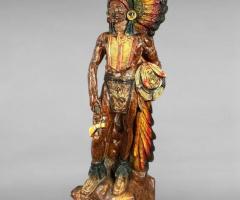 Native American Warrior Folk Art Sculpture (Chalkware & Metal)
