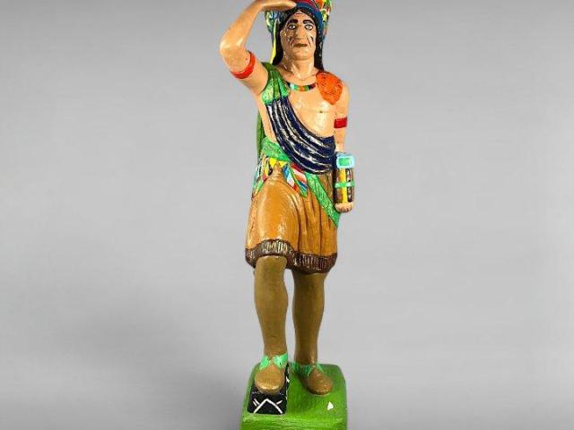 Mid-Century Chalkware Native American Warrior with Rainbow Headdress Mid-Century Chalkware Native American Warrior with Rainbow Headdress